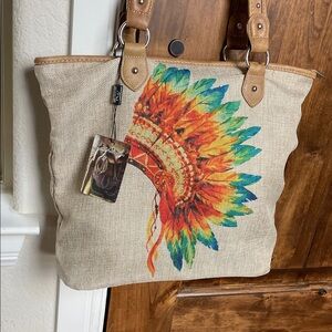 Colorful Feather Print Tote Bag